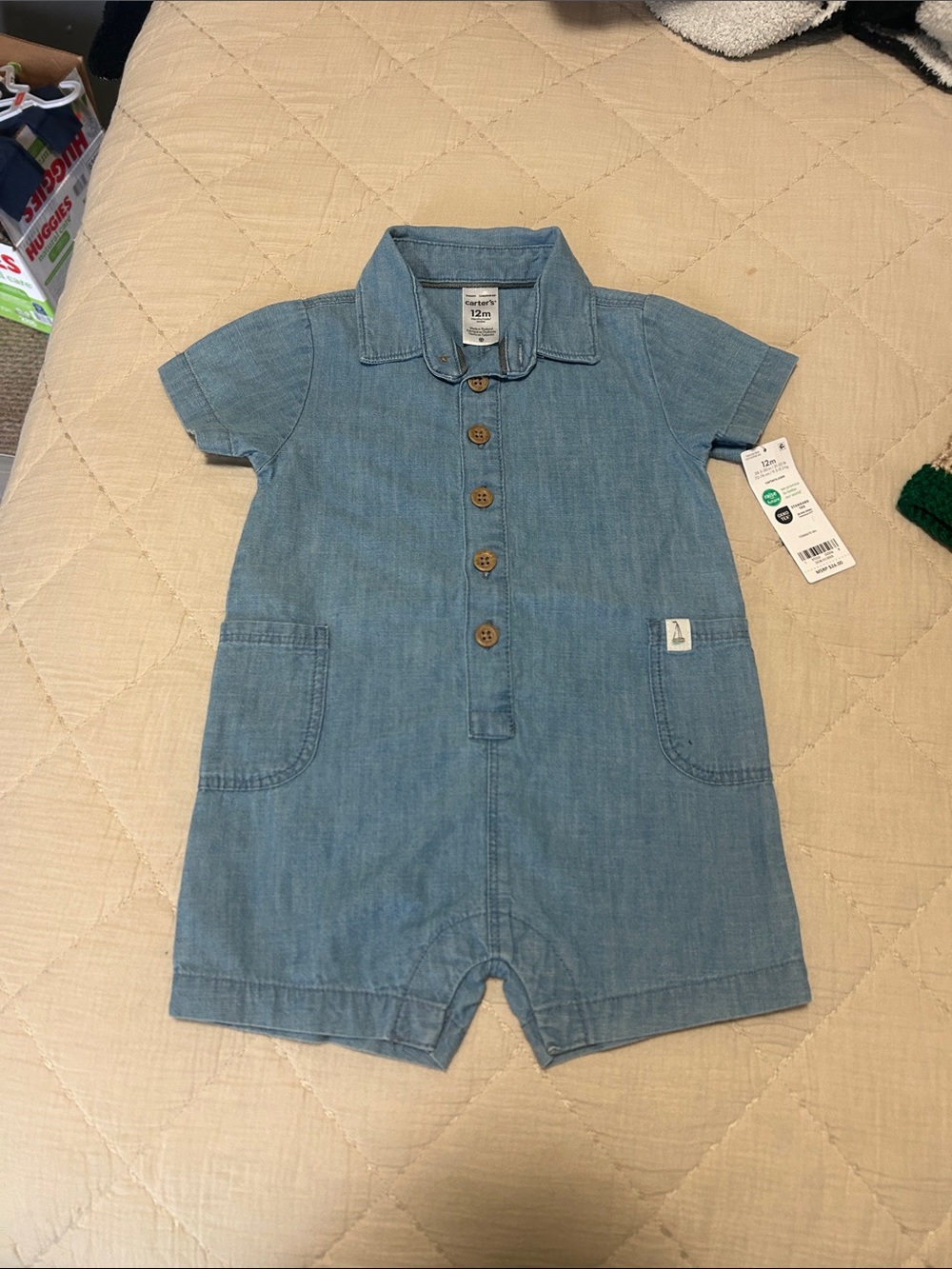 Carter's Blue Chambray Short Sleeve Romper